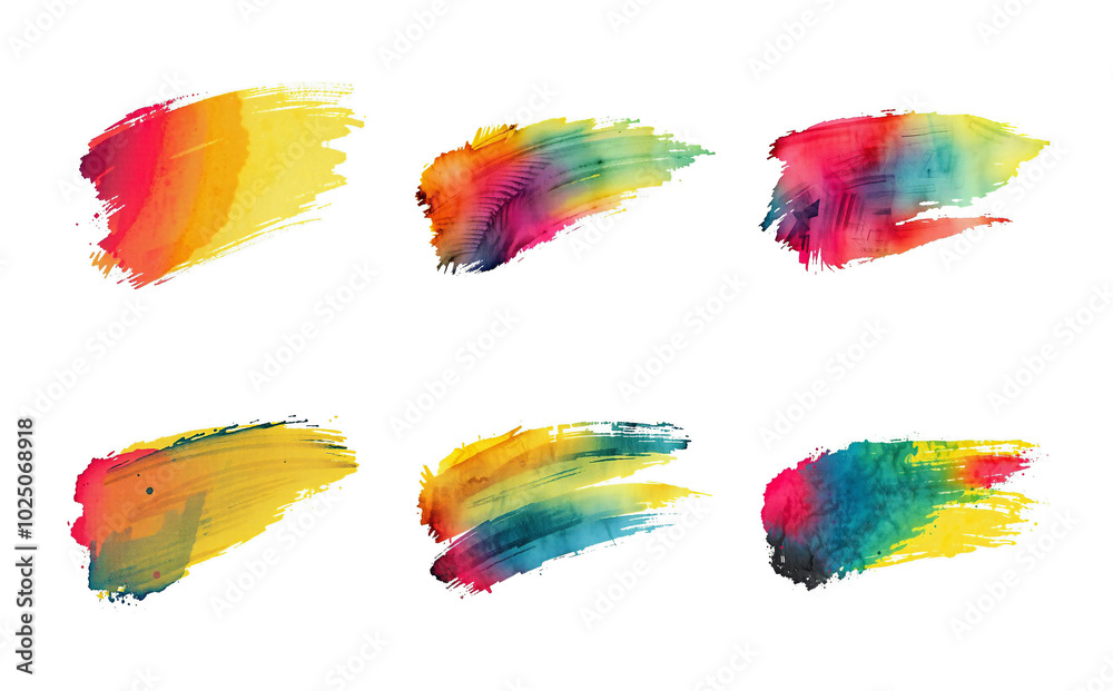 Obraz premium vivid color gradient mix brush stroke texture set, mixed organic movement, isolated on white, paint and organic watercolor style