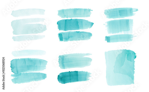light blue brush stroke texture set, wide brush markings, isolated, paint and organic watercolor style