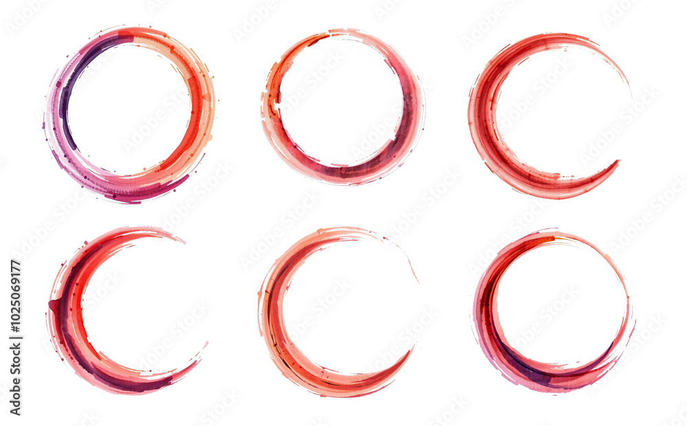 red brush stroke texture set, crescent and organic movement, isolated on white, paint and organic watercolor style red brush stroke texture set, crescent and organic movement, isolated on white, paint and organic watercolor style