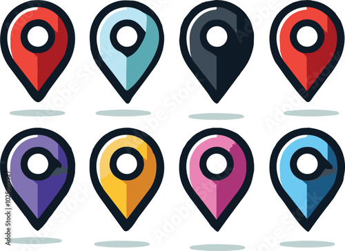 Set of icons for the points marked on the map vector illustration 