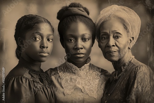 Sepia-Toned Daguerreotype Portrait Celebrating African American Women’s Strength and Family Bonds photo