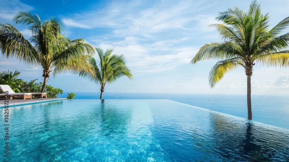 Infinity Pool Overlooking the Ocean with Palm Trees Infinity Pool Overlooking the Ocean with Palm Trees