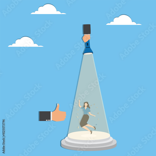 Thumbs up for businesswoman in spotlight