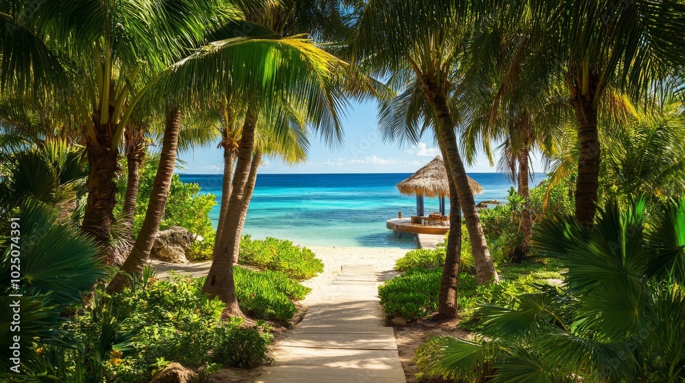 Palm Trees Framing a Beachside Gazebo Palm Trees Framing a Beachside Gazebo