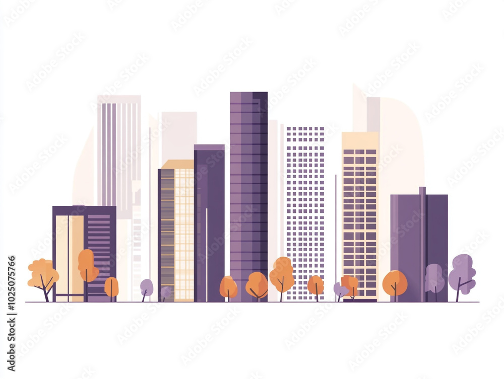 An illustration of modern city buildings, simple flat design with clean ...