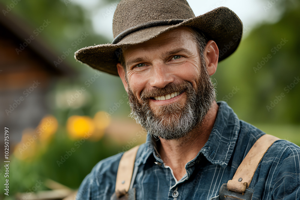 Smiling farmer in a rural setting. Smiling farmer in a rural setting.