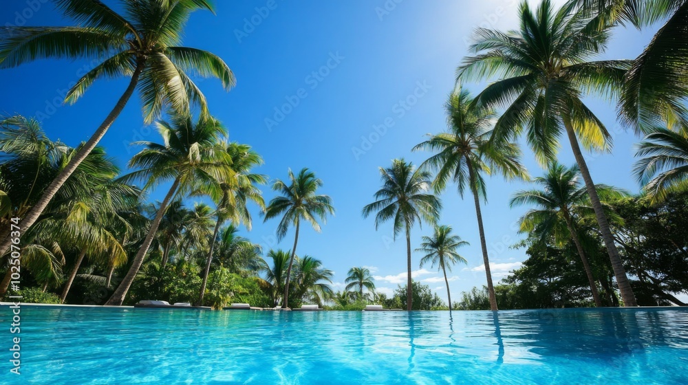 Tropical Pool Oasis Surrounded by Palm Trees Tropical Pool Oasis Surrounded by Palm Trees
