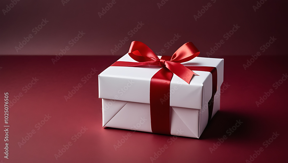 white gift box red ribbon isolated dark red backdrop white gift box red ribbon isolated dark red backdrop