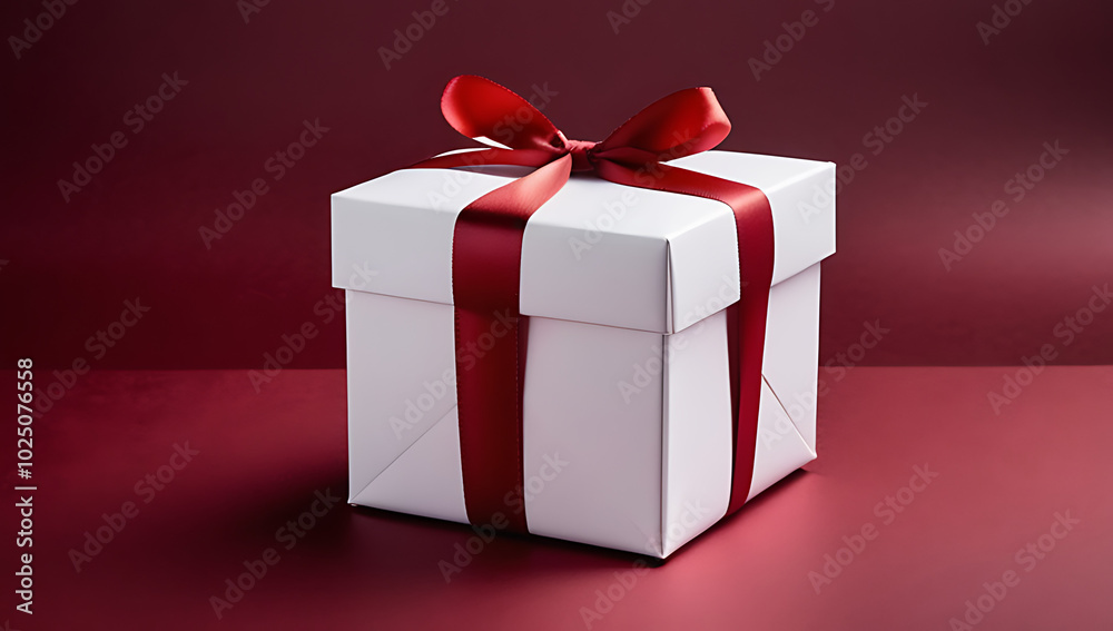 white gift box red ribbon isolated dark red backdrop white gift box red ribbon isolated dark red backdrop