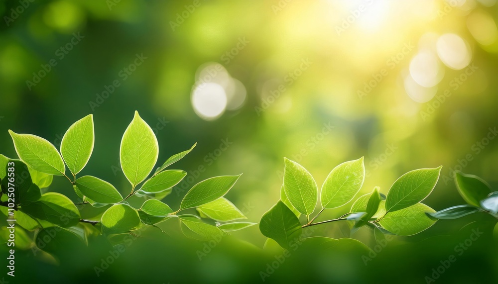 Fresh green leaves glowing in warm sunlight in spring