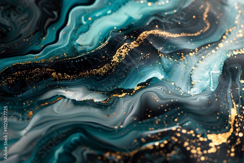 Mesmerizing Abstract Art with Turquoise and Gold Swirls