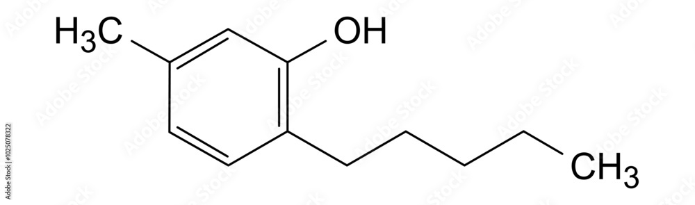 Chemical structure of amylmetacresol, drug substance Chemical structure of amylmetacresol, drug substance