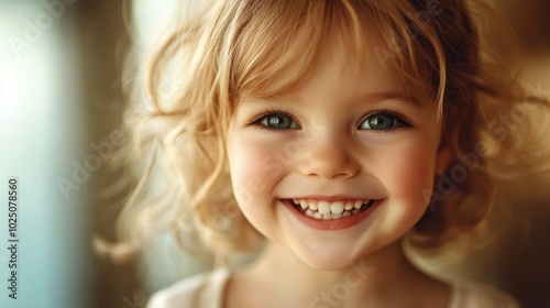 Close-up of a child looking cheerful. Simple setting, highlighting her bravery and positivity