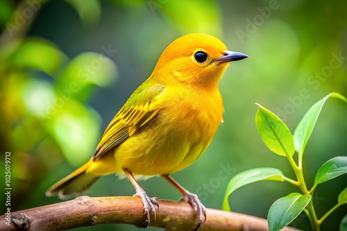 Charming yellow bird perched playfully, embodying joy and whimsy in a vibrant natural setting