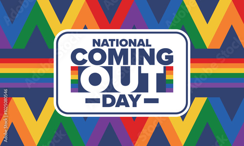 National Coming Out Day. Happy holiday. Pride month. LGBT rainbow flag. Diversity and equality. Gay and lesbian. Free love, heart shape. Illustration. Vector poster