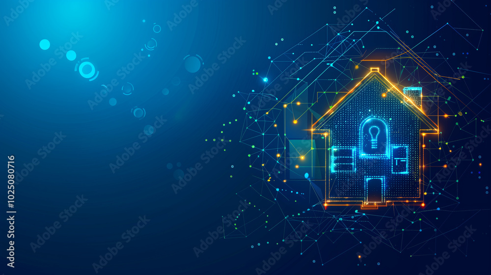 Smart home technology diagram set on a blue background. Smart home technology diagram set on a blue background.