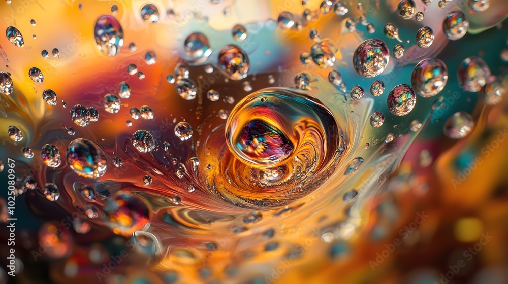 A close-up of oil droplets forming patterns on the surface of water in a laboratory setting A close-up of oil droplets forming patterns on the surface of water in a laboratory setting