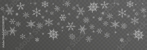 Vector snow falling from above. Snowfall on isolated transparent background. Christmas or winter background. Snow or snowflakes png.