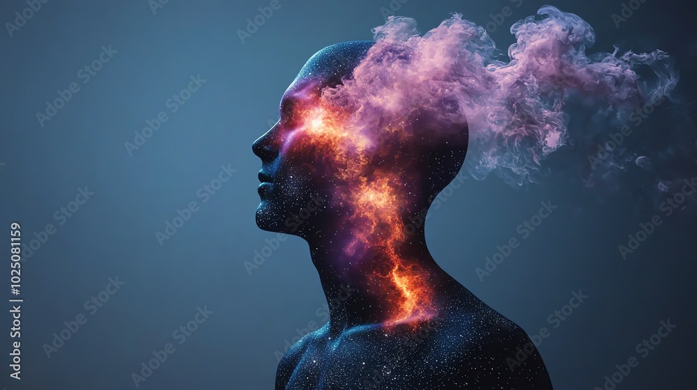 Silhouette of a human head with colorful, ethereal smoke emanating from within, symbolizing imagination and creative thinking. Silhouette of a human head with colorful, ethereal smoke emanating from within, symbolizing imagination and creative thinking.