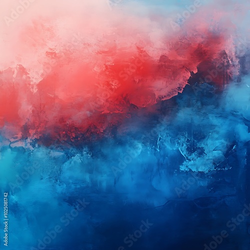 An abstract blend of red and blue hues creating a vibrant, atmospheric composition.