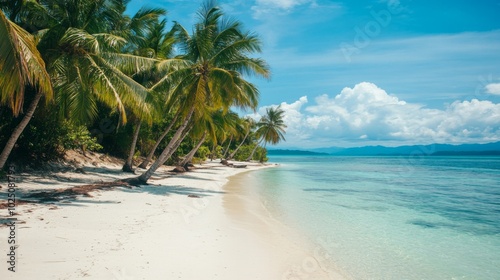 Tranquil Tropical Beach with Lush Palm Trees and Azure Waters