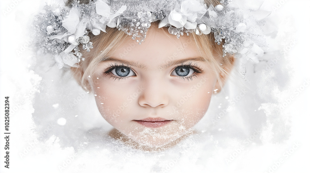 Communion Girl Wearing White Floral Crown and Veil. Communion Girl Wearing White Floral Crown and Veil.