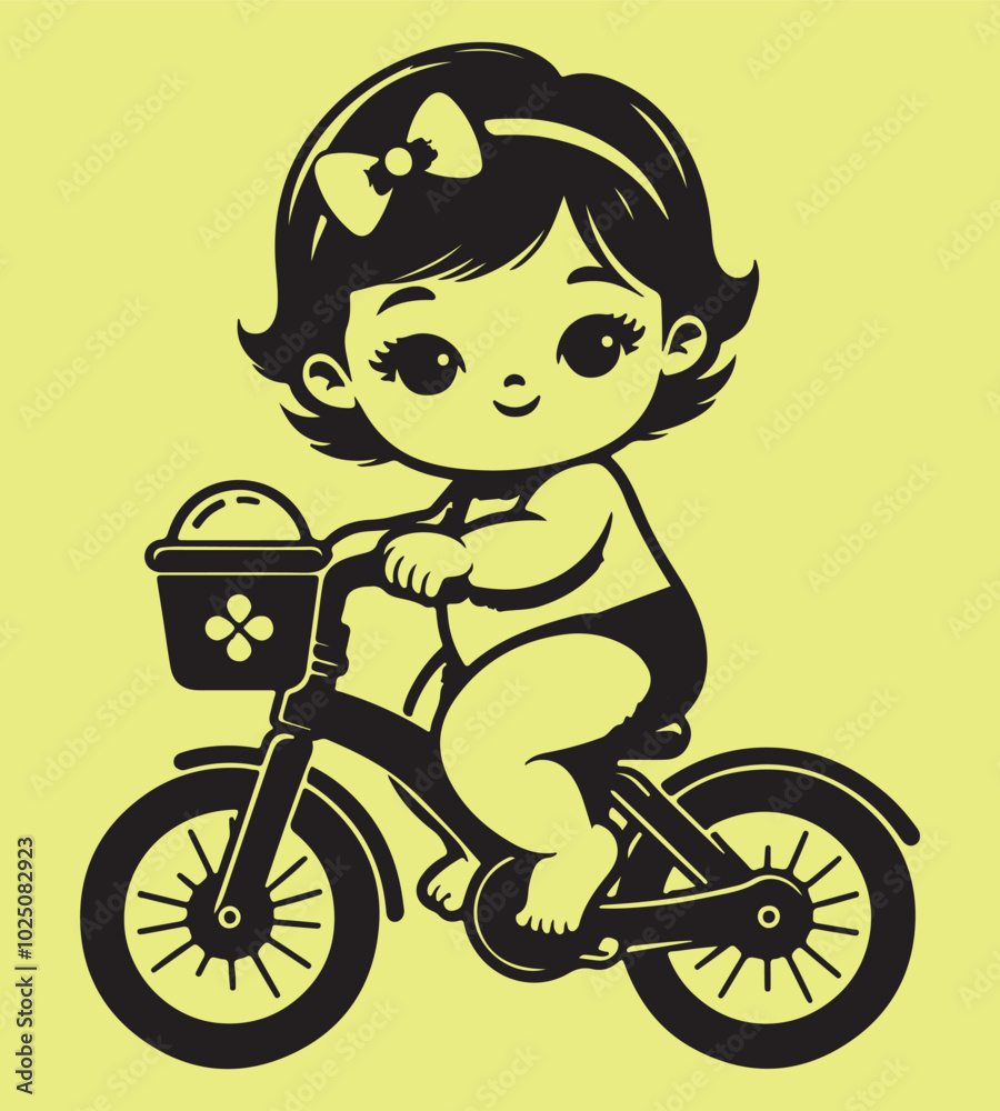 Cute baby cycling vector silhouette