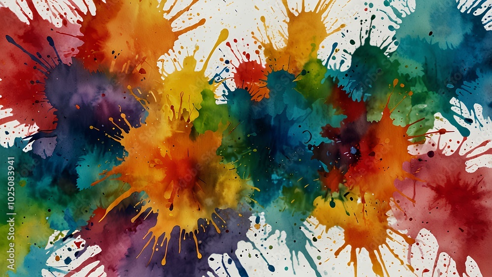 Abstract Watercolor Art – Splashes of Bright Paint on Clean White Background Abstract Watercolor Art – Splashes of Bright Paint on Clean White Background