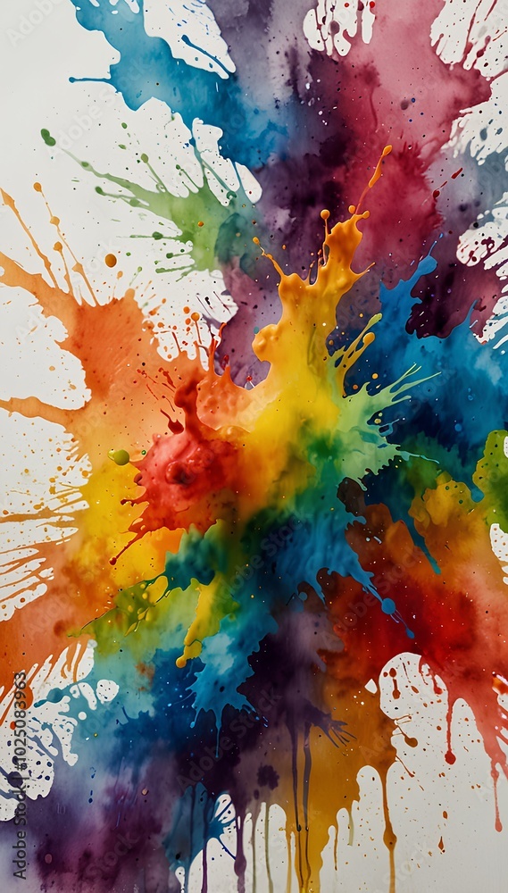 Fototapeta premium Abstract Watercolor Art – Splashes of Bright Paint on Clean White Background