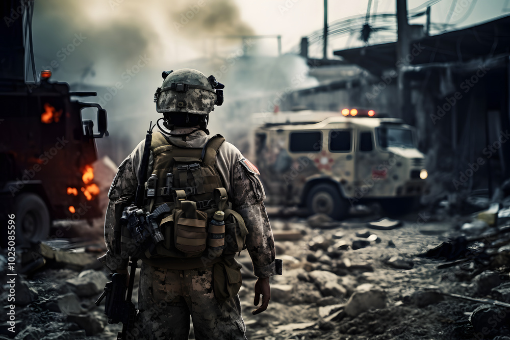 photo of a medic in a war zone, man in a war zone photo of a medic in a war zone, man in a war zone