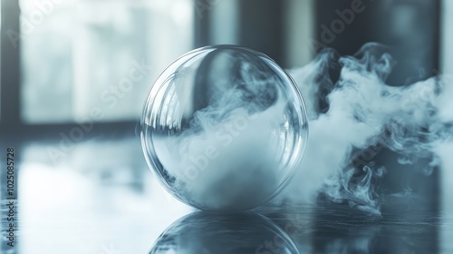 Wallpaper Mural A transparent glass orb with smoke rising from underneath, creating an otherworldly, floating effect with light reflecting off the glass Torontodigital.ca