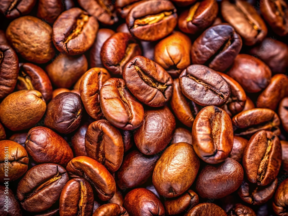 Closeup of Roasted Coffee Beans Displaying Rich Color and Texture for Coffee Lovers and Enthusiasts to Admire and Closeup of Roasted Coffee Beans Displaying Rich Color and Texture for Coffee Lovers and Enthusiasts to Admire and