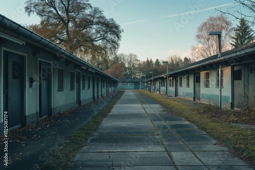 Isolated military barracks with rugged architecture photo