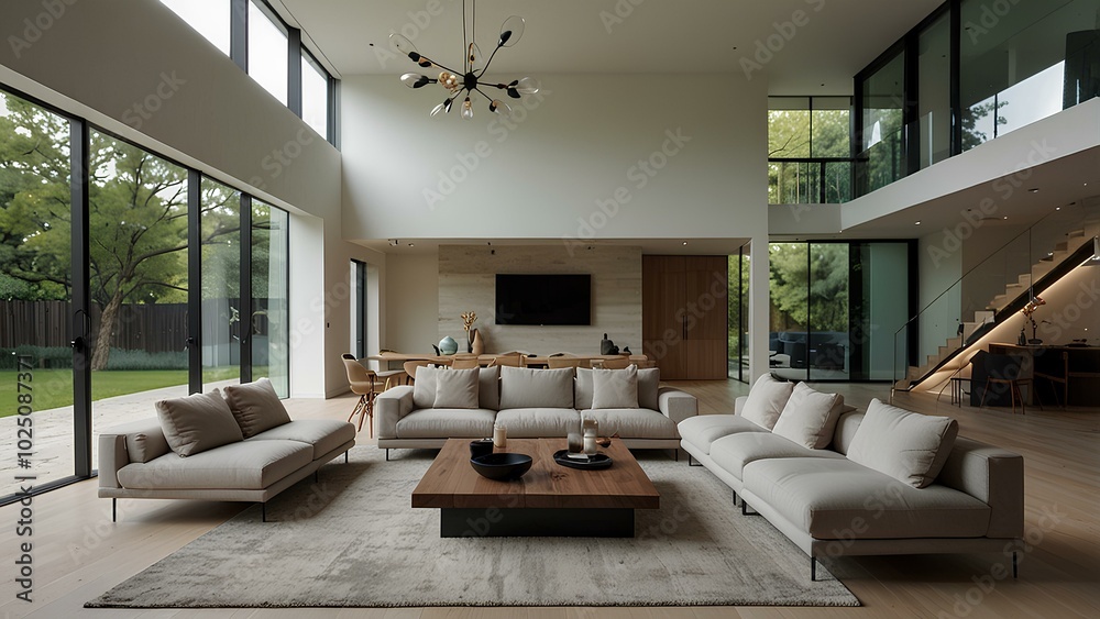 Fototapeta premium Minimalist Home Decor – A Modern Living Room Filled with Natural Light