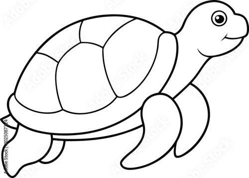 A cute sea turtle vector icon.Outline vector icon isolated on white background sea turtle. Black and white turtle for coloring pages.
