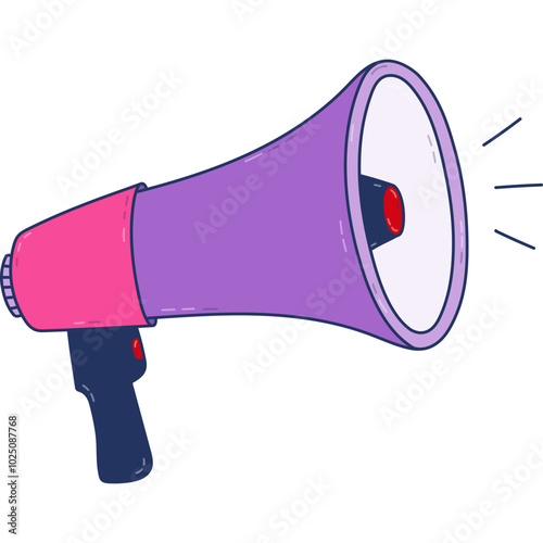 Childish doodle megaphone as communication, alert and promotion sign. Trendy loudspeaker to announce sale, breaking news, advertisement. Hand drawn vector isolated on background