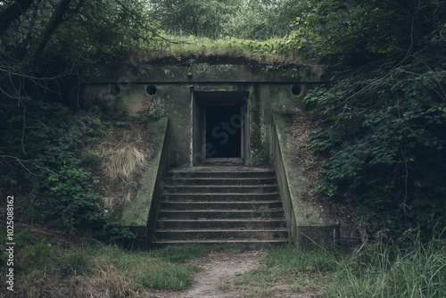 Concrete military bunker with fortified structure