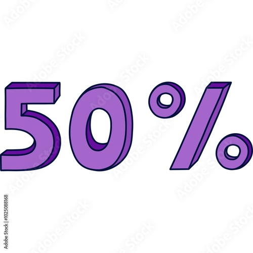 Funky colorful doodle 3d lettering with 50 percent of discount. Volume hand drawn number with outline for Black Friday and sale for business, offline store, internet sale.