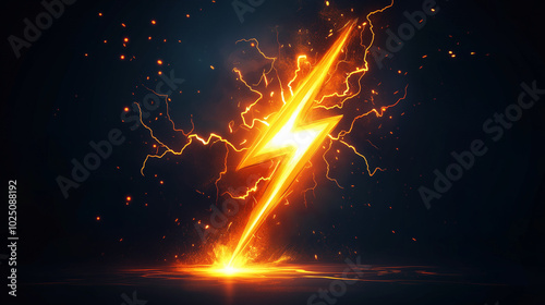 Glowing orange lightning bolt surrounded by sparks and energy on a dark background