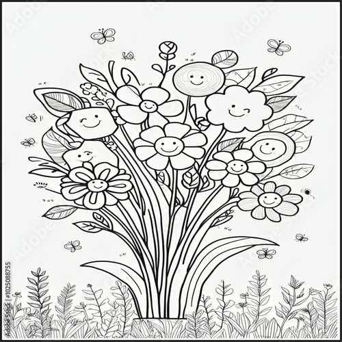 Coloring book for children Beautiful Flowers coloring book anti-stress outline floral pattern.