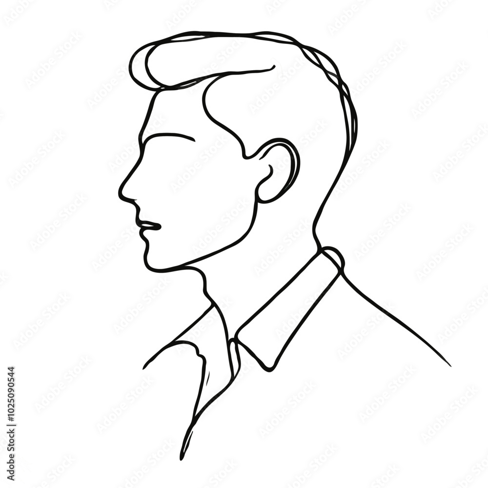 Single line drawing man. Minimalist line drawing of man's profile with short hair Single line drawing man. Minimalist line drawing of man's profile with short hair