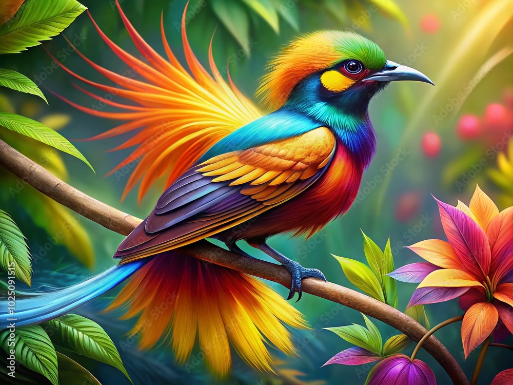 Fototapeta premium Colorful Bird of Paradise Meme Drawing with Vibrant Colors and Playful Design for Creative Use