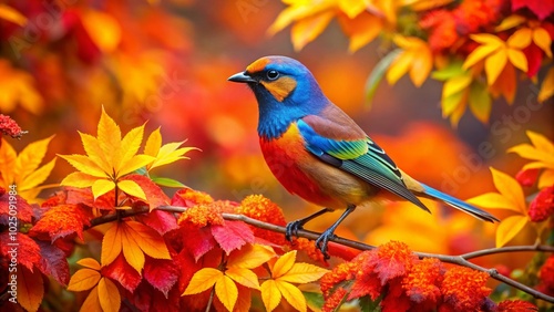 Colorful Birds Among Vibrant Fall Foliage Showcasing Nature's Beauty in Autumn Season