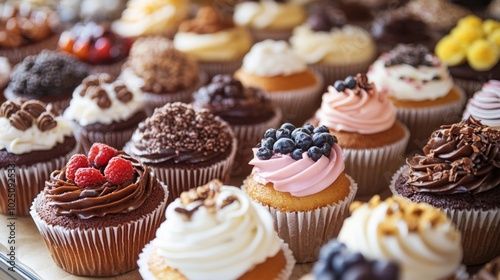 Assorted Cupcakes with Various Toppings and Frostings