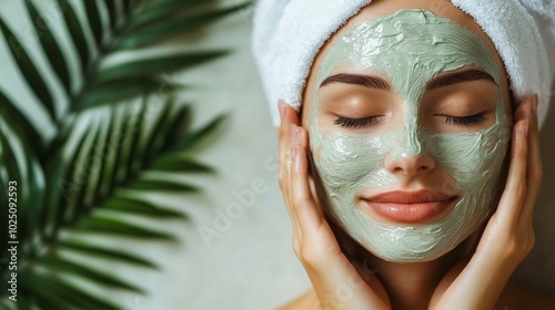 Woman with Green Facial Mask and Eyes Closed