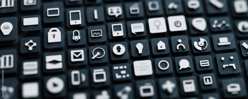 A collection of modern icons displayed in a grid format, representing various digital applications and services. A collection of modern icons displayed in a grid format, representing various digital applications and services.