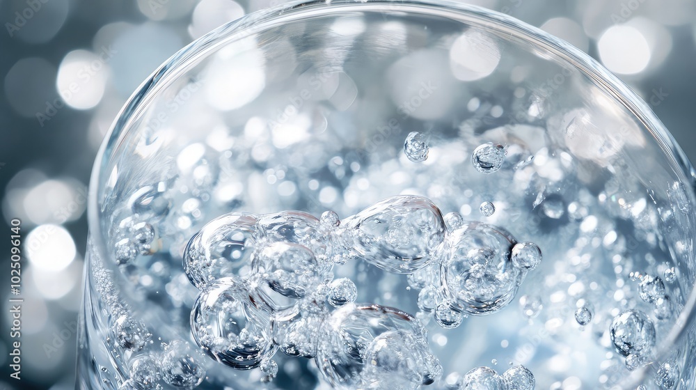 A close-up of a glass filled with sparkling water, bubbles rising to the surface, reflecting light and creating a refreshing visual A close-up of a glass filled with sparkling water, bubbles rising to the surface, reflecting light and creating a refreshing visual