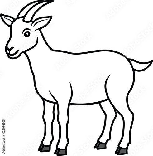 Domestic animal line drawing. Goat outline vector illustration. Goat coloring pages for kids.