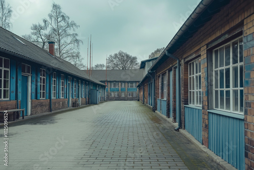 Functional minimalist military barracks interior photo