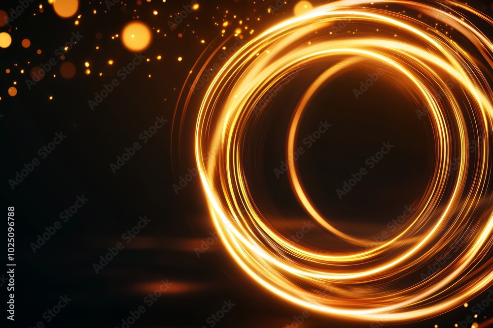 Golden Circular Light Trails on Dark Background Golden Circular Light Trails on Dark Background